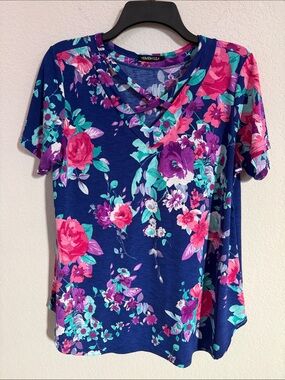 HEIMISH USA Purple Floral V-Neck Top